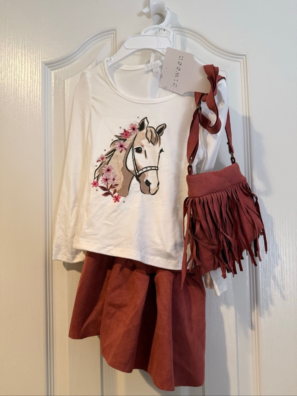 Btween Girls Horse Top Skirt Fringe Purse Outfit